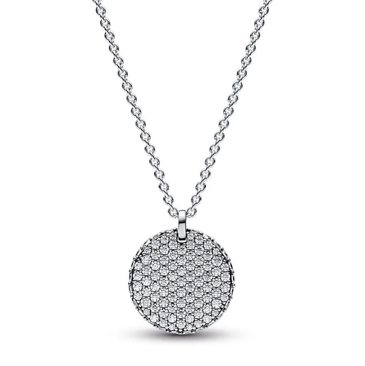 Round disc sterling silver collier with clear cubic zirconia