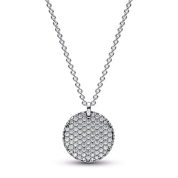Round disc sterling silver collier with clear cubic zirconia