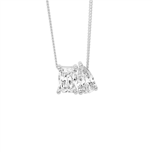 Ellani SS Emerald & Pear Cut WH CZ Pendant