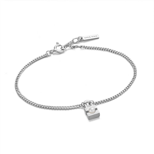 Ania Haie Silver Pearl Padlock Bracelet