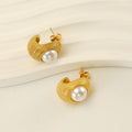 Gold-Plated Simulated Pearl Stud Earrings – Elegant Vintage Bohemian Earrings - Begum