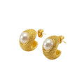 Gold-Plated Simulated Pearl Stud Earrings – Elegant Vintage Bohemian Earrings - Begum