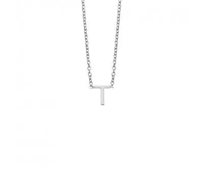 Sterling Silver Necklace with Initial Pendant T