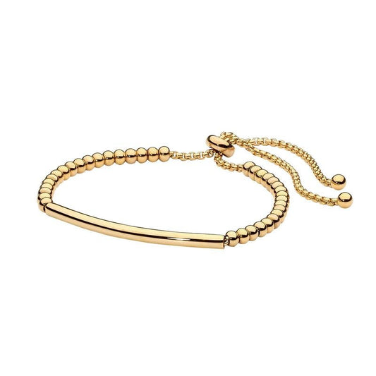 Ellani Gold Plated Stainless Steel Adjustable Bead Bracelet With Bar