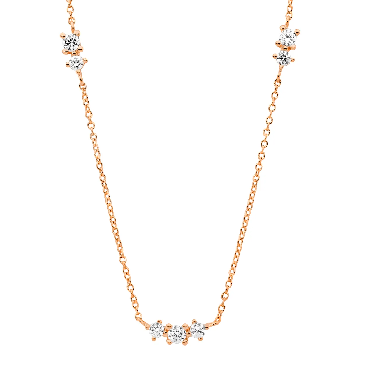 Ellani SS WH CZ X3 Groups On 40cm Chain Plus 5Cm Ext.