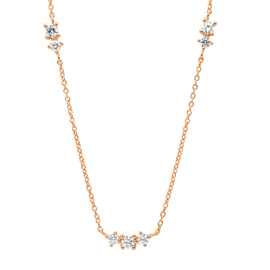 Ellani SS WH CZ X3 Groups On 40cm Chain Plus 5Cm Ext.