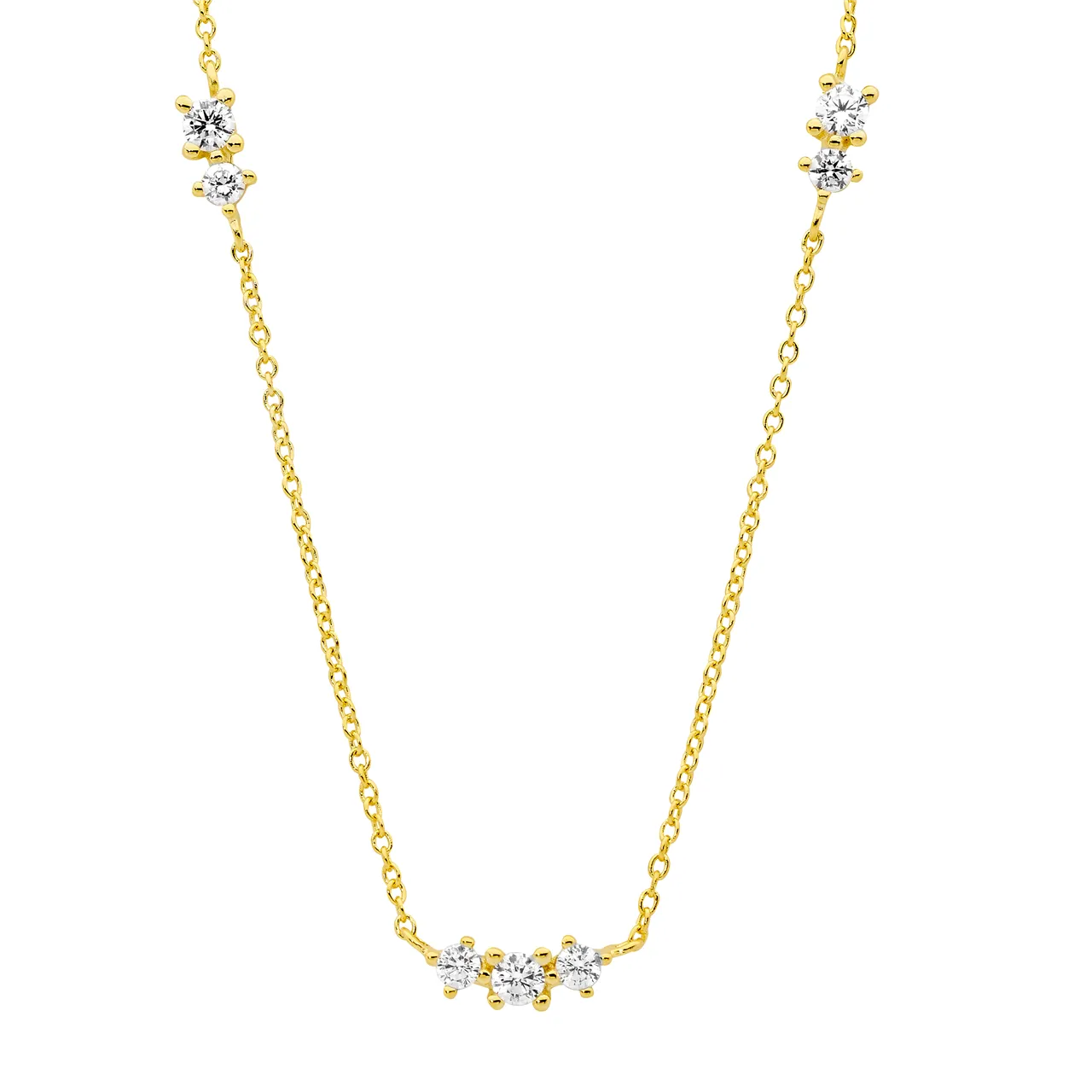 Ellani SS WH CZ X3 Groups On 40cm Chain Plus 5Cm Ext.