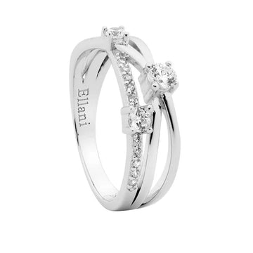 Cross over ring with white cubic zirconias.