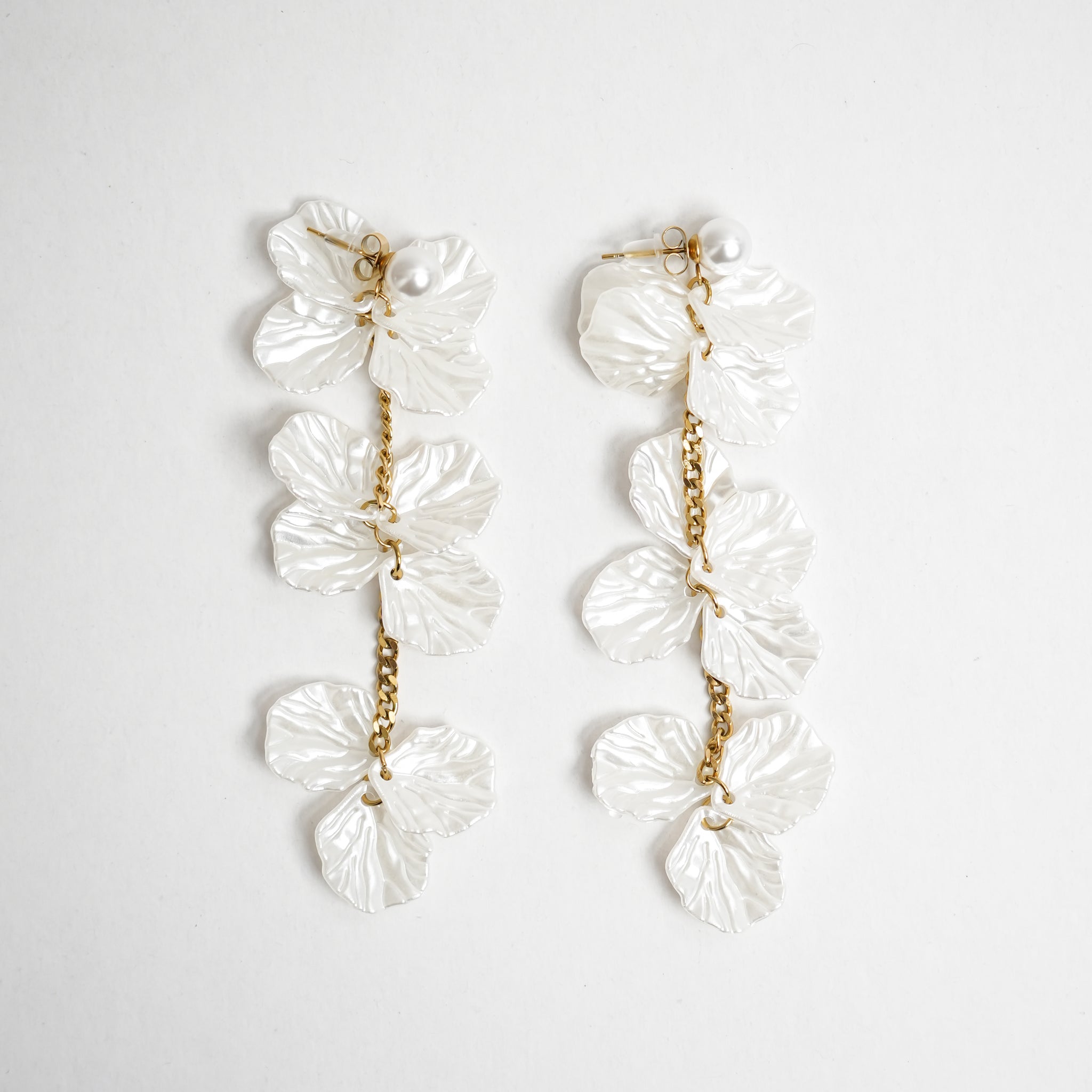 Pearl and Gold-Plated Floral Drop Earrings