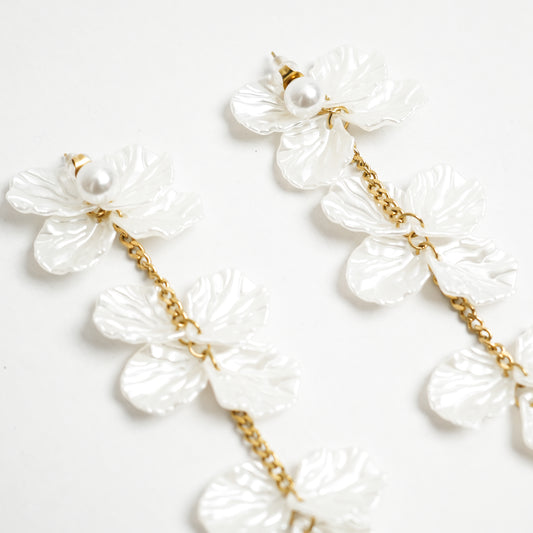 Pearl and Gold-Plated Floral Drop Earrings