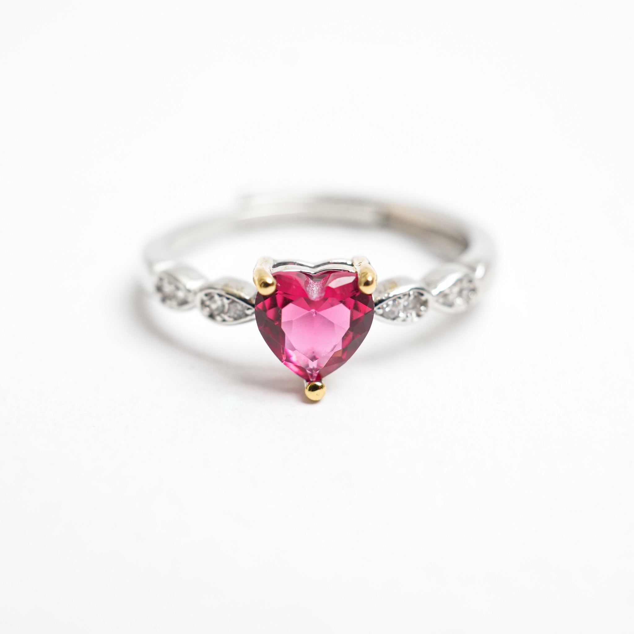 Heart-Shaped Garnet Ring with Diamond Accents - Delicate and Romantic