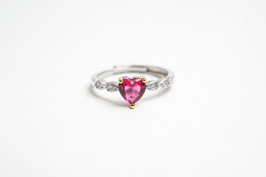 Heart-Shaped Garnet Ring with Diamond Accents - Delicate and Romantic