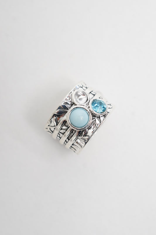 Unique Silver Statement Ring with Turquoise and Crystal Accents