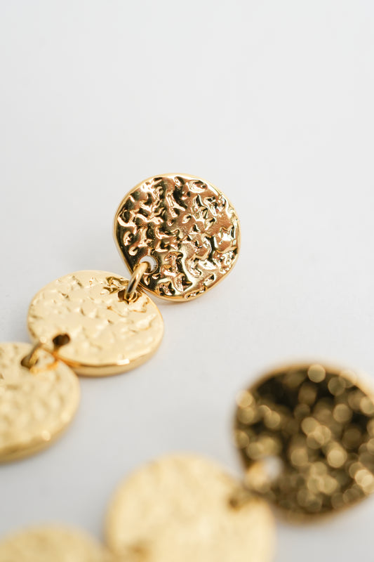 Gold and Silver Triple Coin Drop Earrings