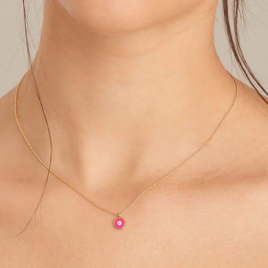 Ania Haie Neon Pink Enamel Disc Gold Necklace