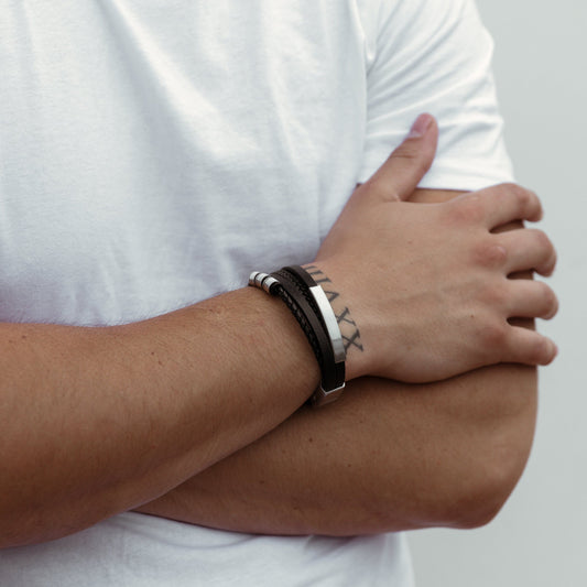 Captain Braided Leather Bracelet - Silver