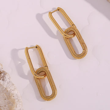 Gold Hollow Geometric Link Drop Earrings – Trendy Earrings for Women