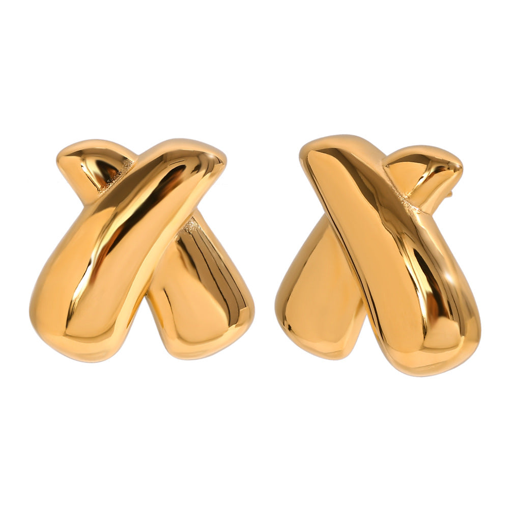 18K Gold and Silver "X" Stud Earrings – Elegant Statement Jewellery for Women