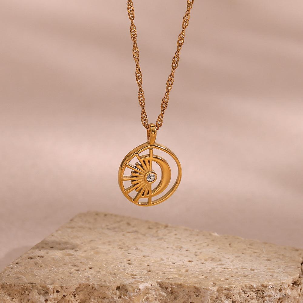 Trendy Moon Pendant Necklace with Water-Wave Chain – Perfect for Parties - Begum