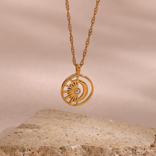 Trendy Moon Pendant Necklace with Water-Wave Chain – Perfect for Parties - Begum