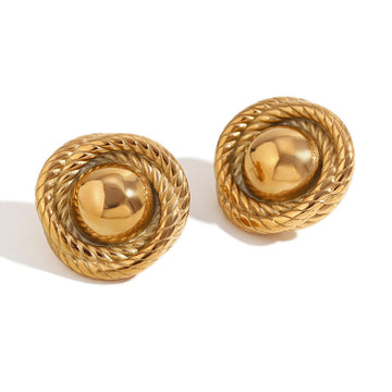 18K Gold Round Textured Stud Earrings – Statement Jewellery for Women