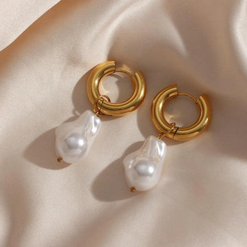 Trendy Gold Geometric Pearl Drop Hoop Earrings – A Must-Have Fashion Accessory for Women - Begum