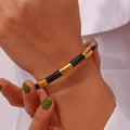 Trendy Geometric Gold and Black/White Bangle Bracelets – Link Bracelets for Women - Begum