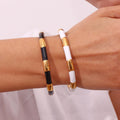 Trendy Geometric Gold and Black/White Bangle Bracelets – Link Bracelets for Women - Begum