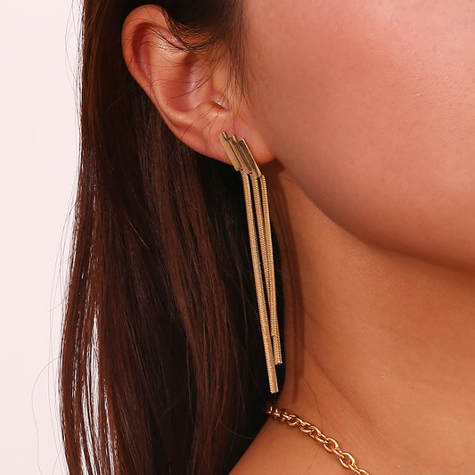 Long Chain Tassel Drop Earrings – Elegant Statement Earrings for Women