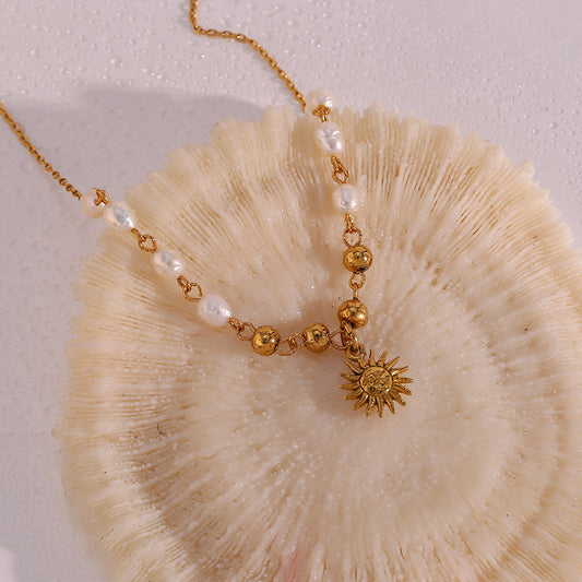 Gold Sun Pendant Necklace with Pearls – Trendy Jewellery for Women