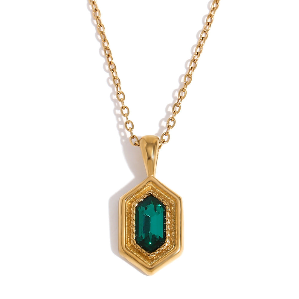 18K Gold Emerald Pendant Necklace – Hexagonal Gemstone Jewellery for Women