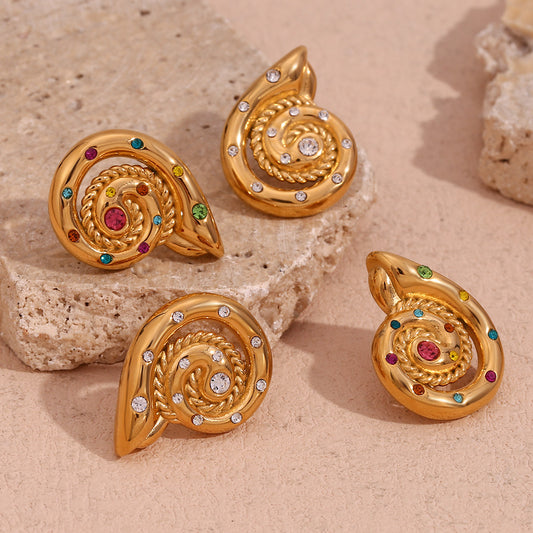 Swirl Stud Earrings with Colourful Crystals – Statement Earrings for Women