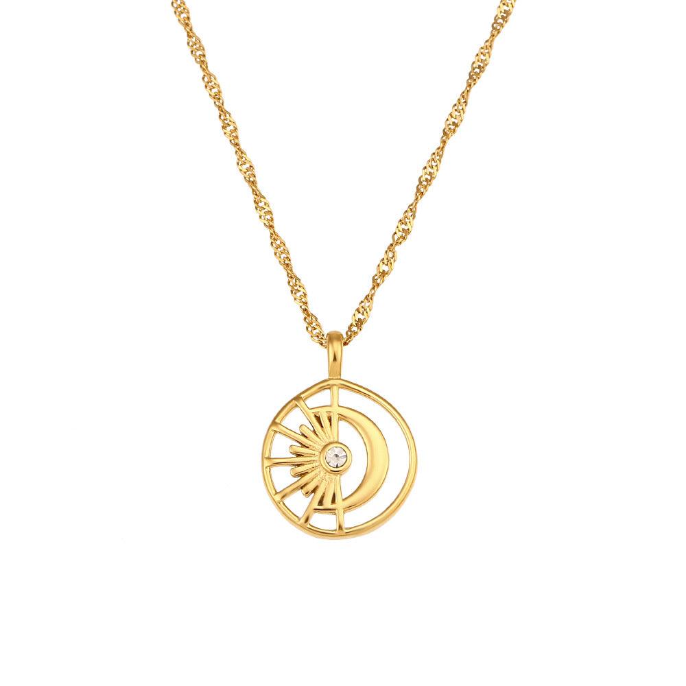 Trendy Moon Pendant Necklace with Water-Wave Chain – Perfect for Parties - Begum