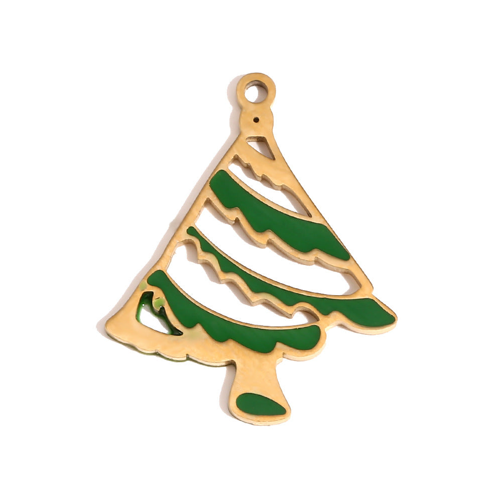 Festive Christmas Tree Pendant – 14K Gold Charm with Enamel Design