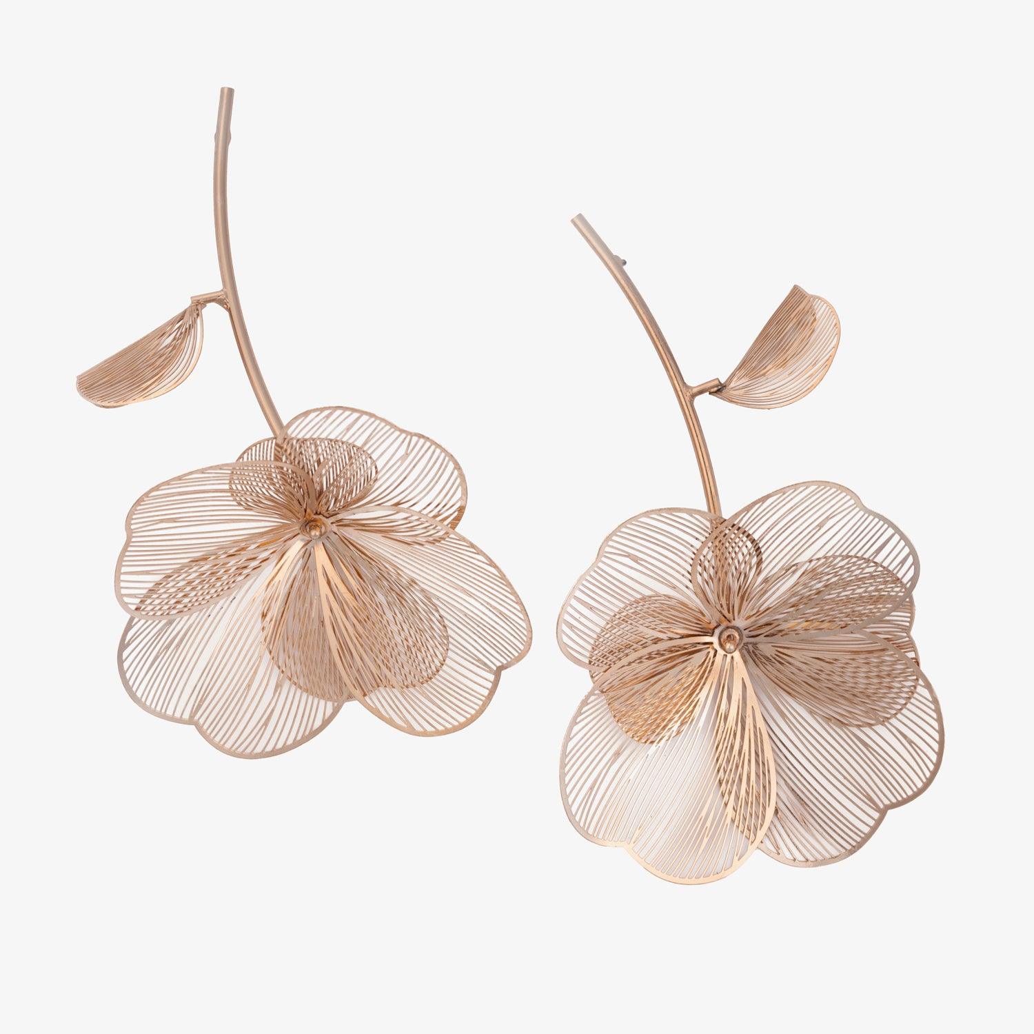 Intricate Gold Orchid Drop Earrings - Begum