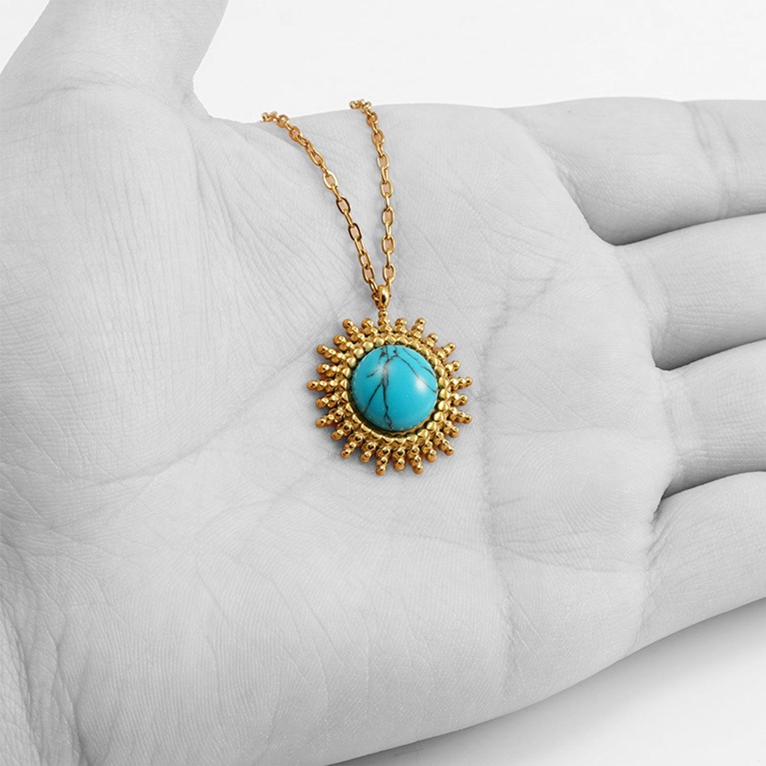 Gold Turquoise Sunburst Necklace - Trendy Bohemian Statement Jewelry for Women - Begum