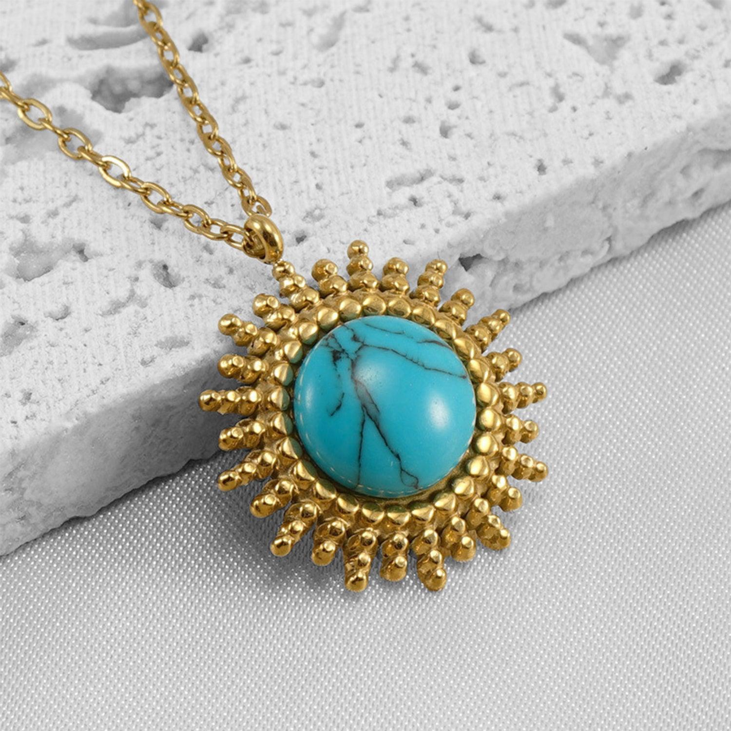 Gold Turquoise Sunburst Necklace - Trendy Bohemian Statement Jewelry for Women - Begum