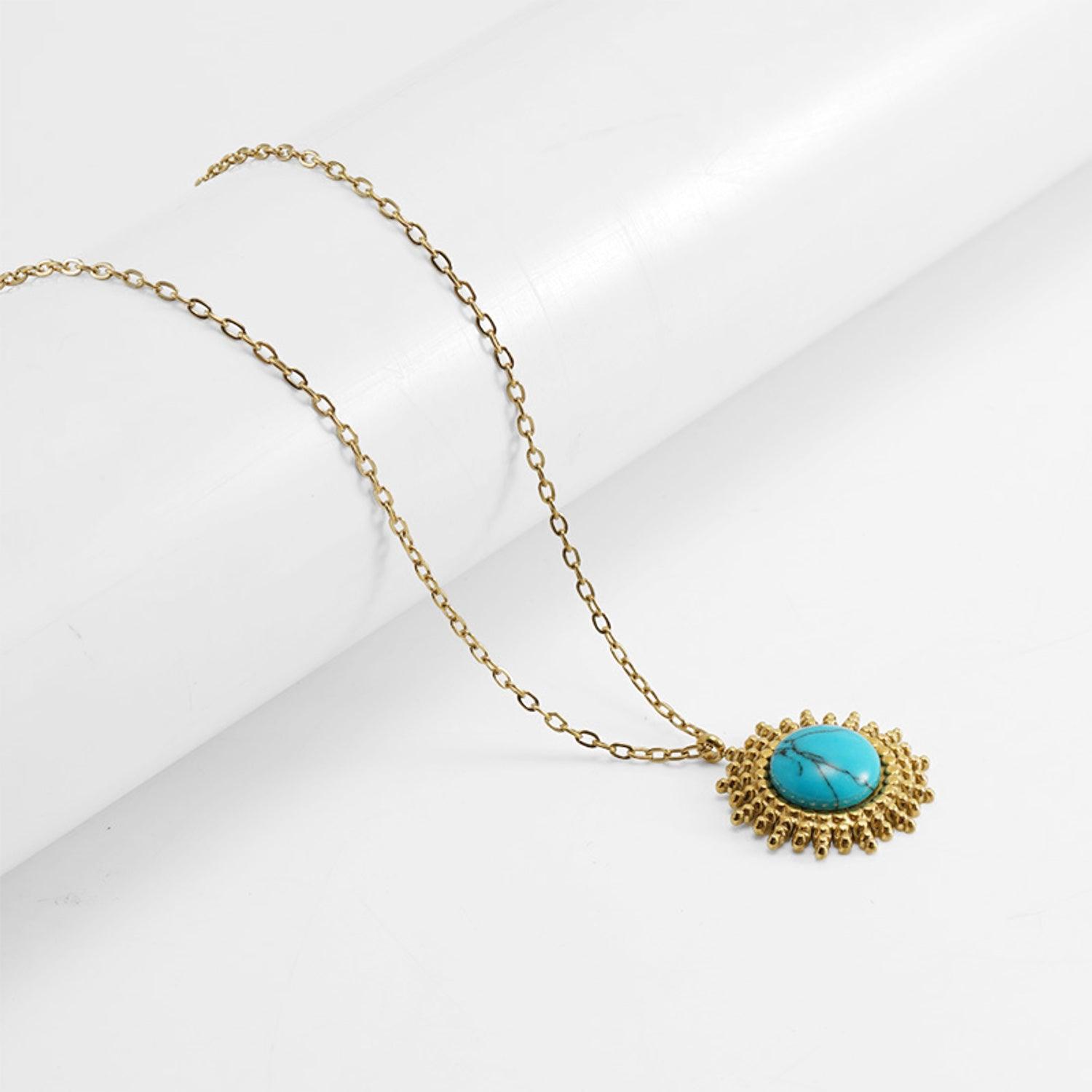 Gold Turquoise Sunburst Necklace - Trendy Bohemian Statement Jewelry for Women - Begum