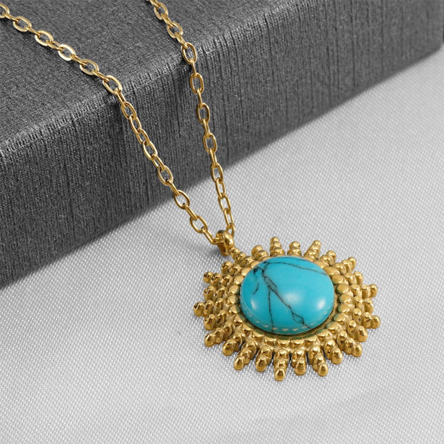 Gold Turquoise Sunburst Necklace - Trendy Bohemian Statement Jewelry for Women - Begum