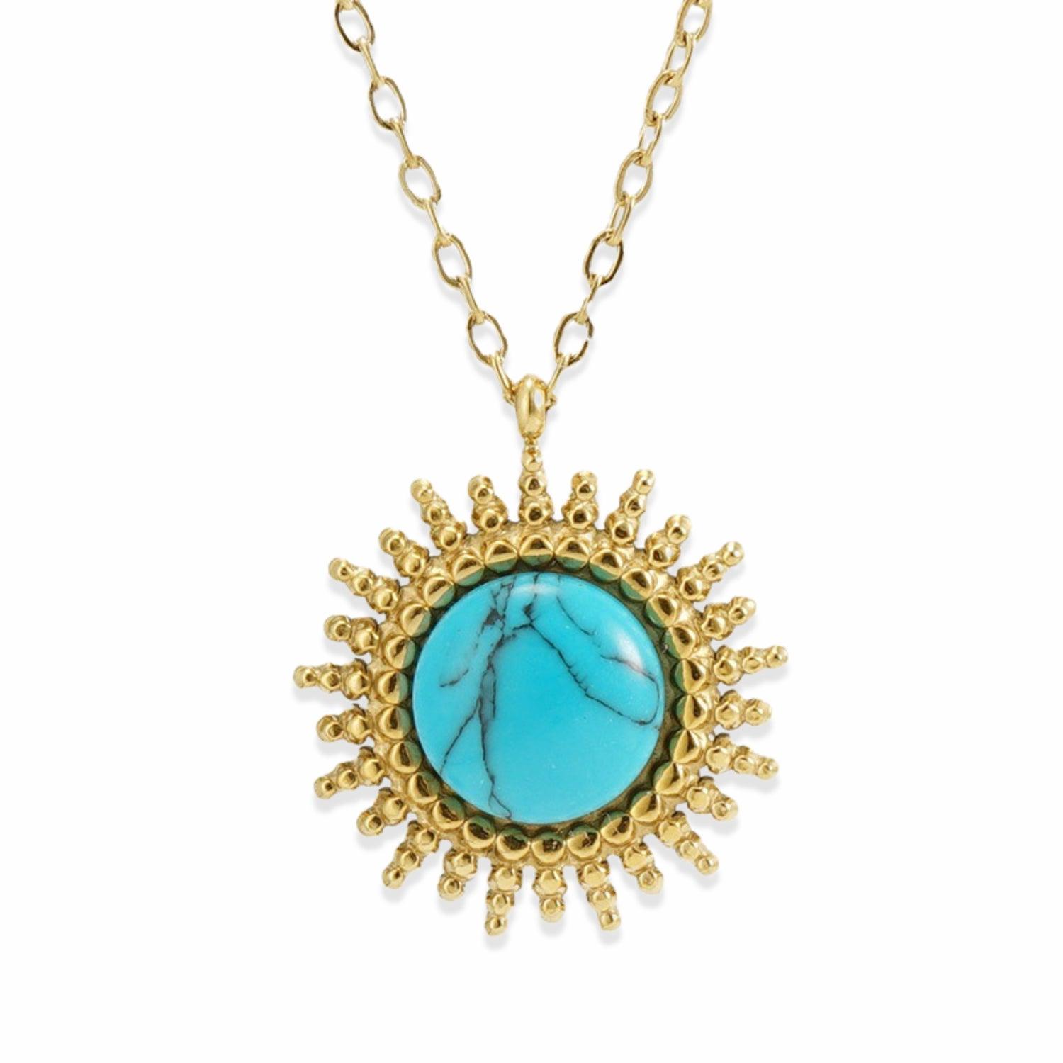 Gold Turquoise Sunburst Necklace - Trendy Bohemian Statement Jewelry for Women - Begum