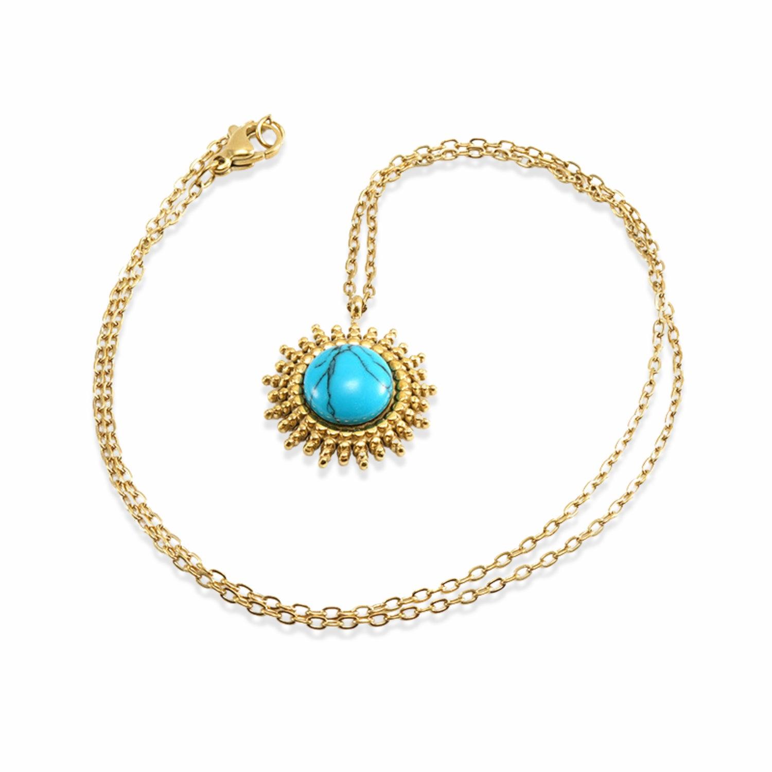 Gold Turquoise Sunburst Necklace - Trendy Bohemian Statement Jewelry for Women - Begum