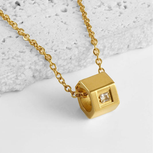 Elegant Zircon Cube Necklace in Gold Plating - Fine Jewelry for Women - Begum