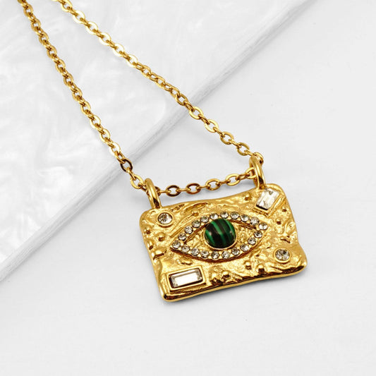 Gold Evil Eye Necklace with Sparkling Cubic Zirconia - Trendy Pendant for Women - Begum