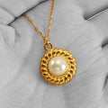 Gold Freshwater Pearl Necklace with Twisted Chain - Statement Jewelry - Begum