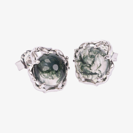 Moss Agate Floral Stud Earrings | Designer Jewellery Australia