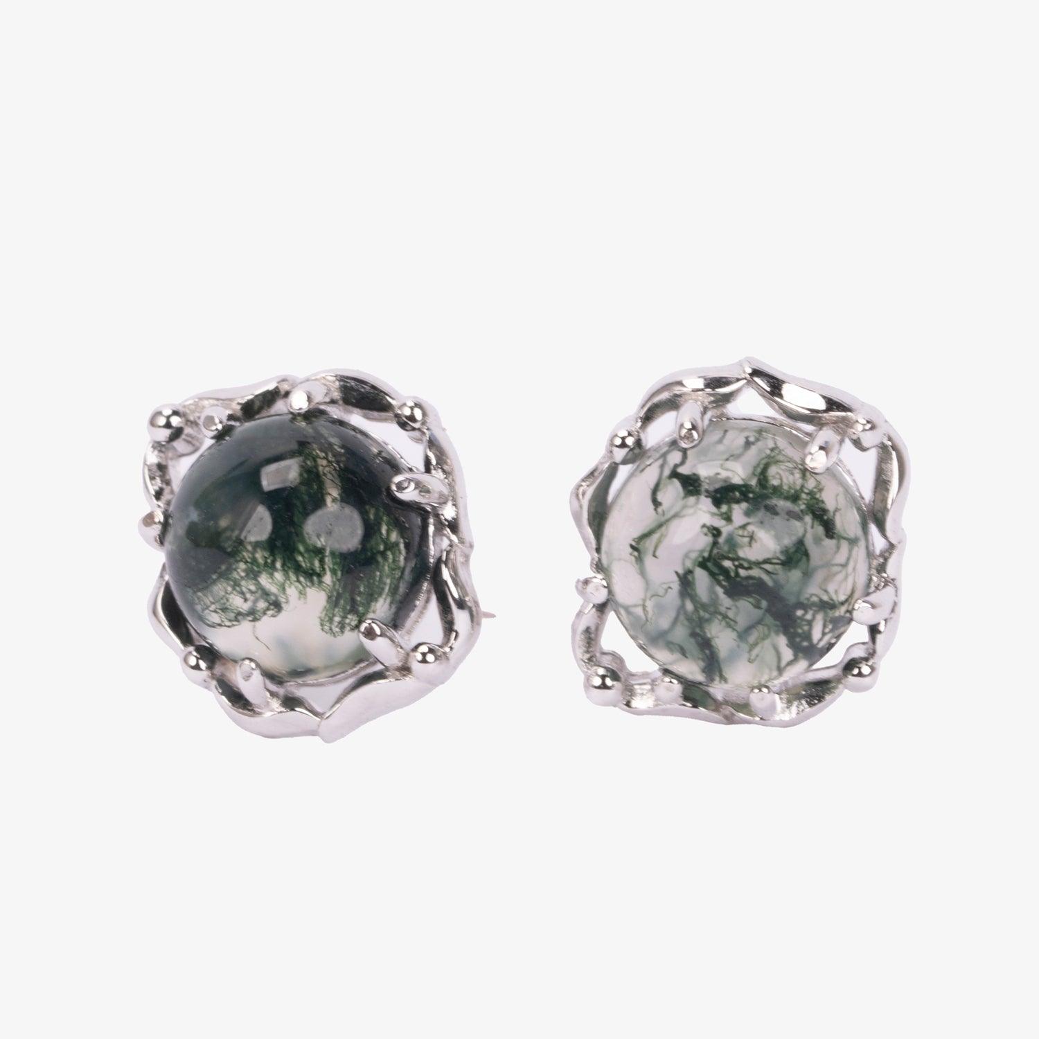 Moss Agate Floral Stud Earrings | Designer Jewellery Australia - Begum