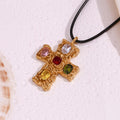 Gold-Plated Gemstone Cross Pendant Necklace – Trendy Fashion Accessory - Begum