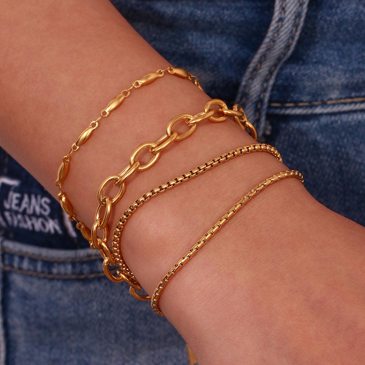 Trendy Gold Chain Bracelet Set - Unisex Stainless Steel Layering Bracelets - Begum