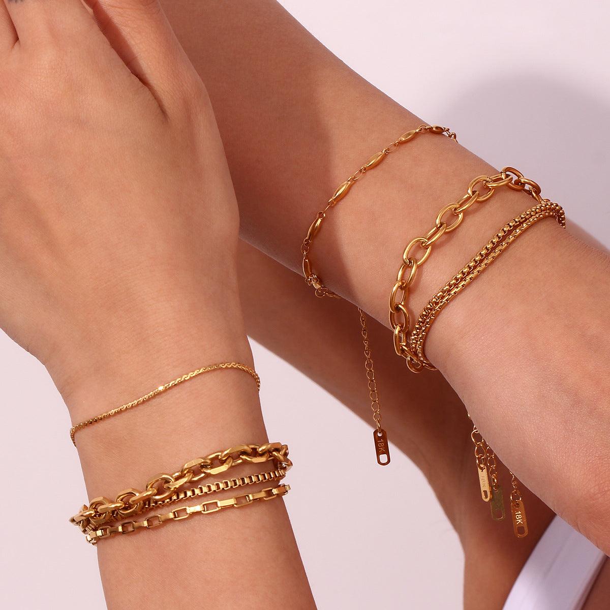 Trendy Gold Chain Bracelet Set - Unisex Stainless Steel Layering Bracelets - Begum