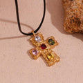 Gold-Plated Gemstone Cross Pendant Necklace – Trendy Fashion Accessory - Begum